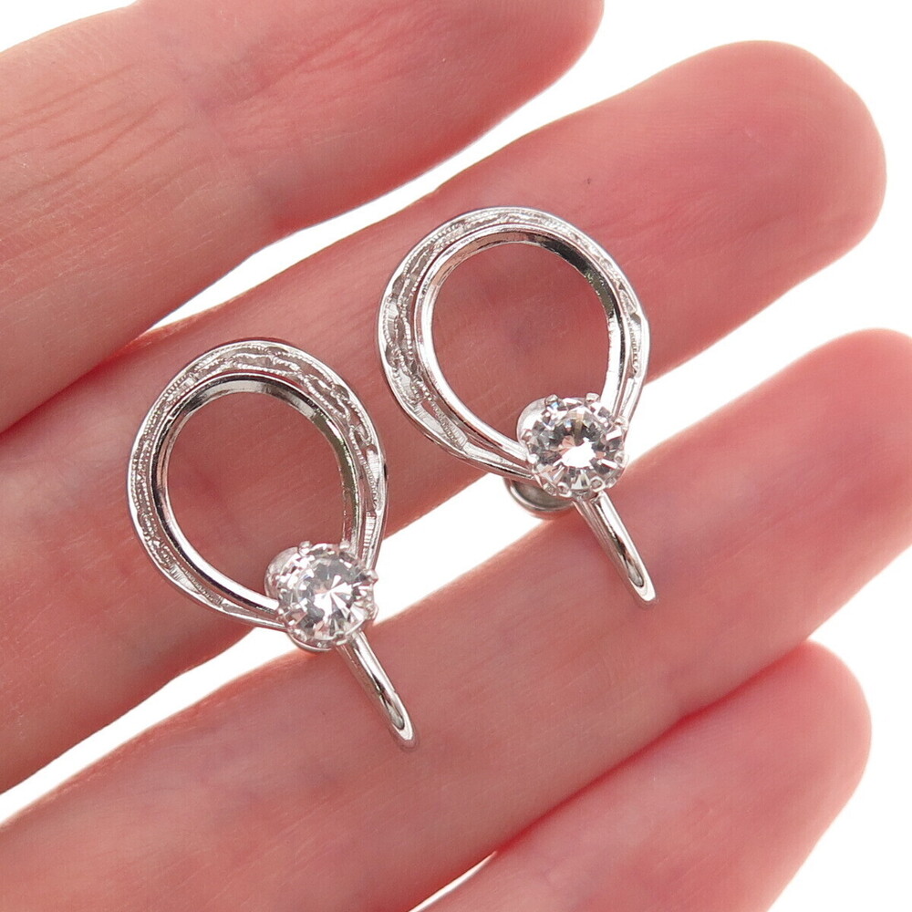 Amco 925 Sterling Silver Vintage Rhinestone Filigree Screw Back Earrings